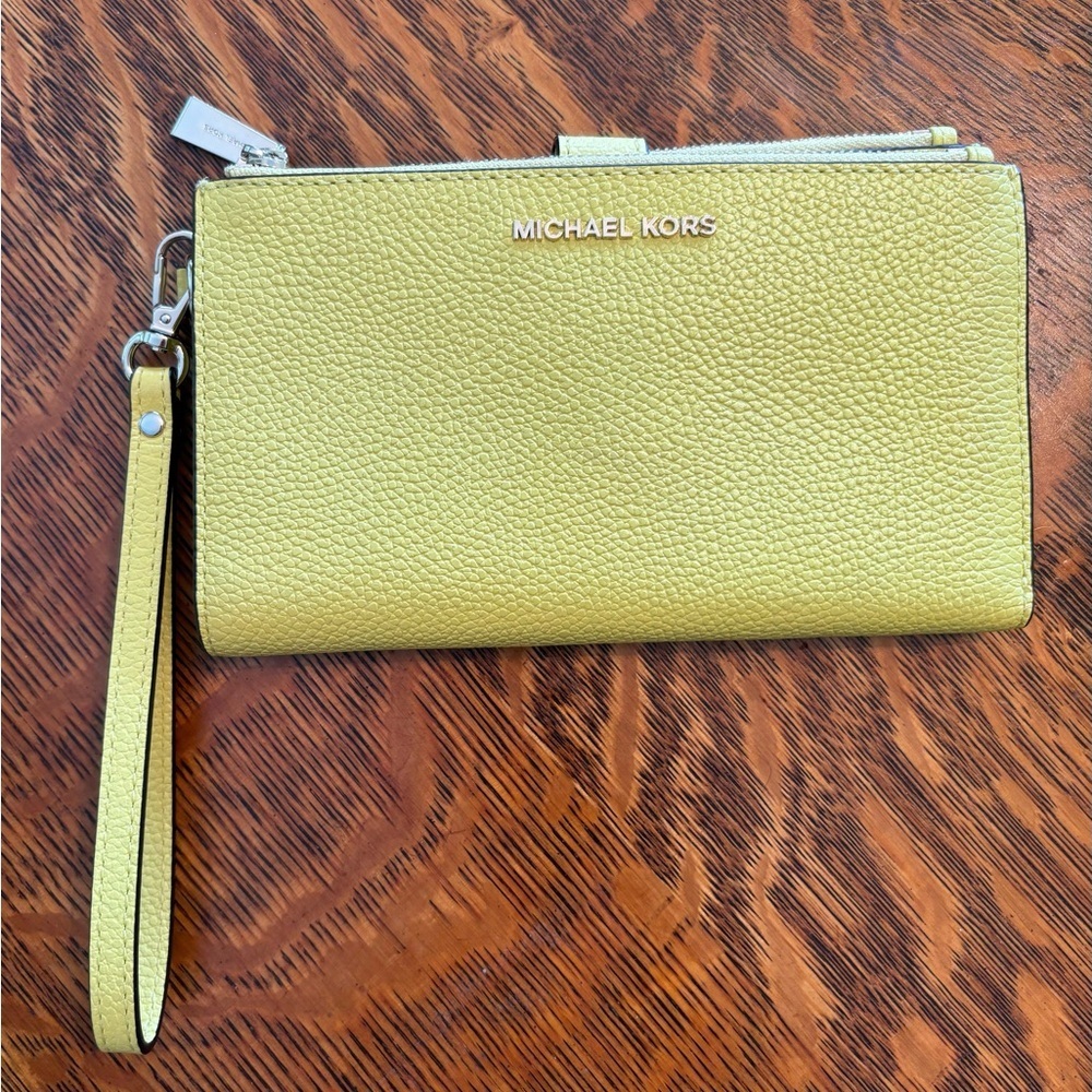 Michael Kors Yellow Pebbled Leather Wristlet Clutch